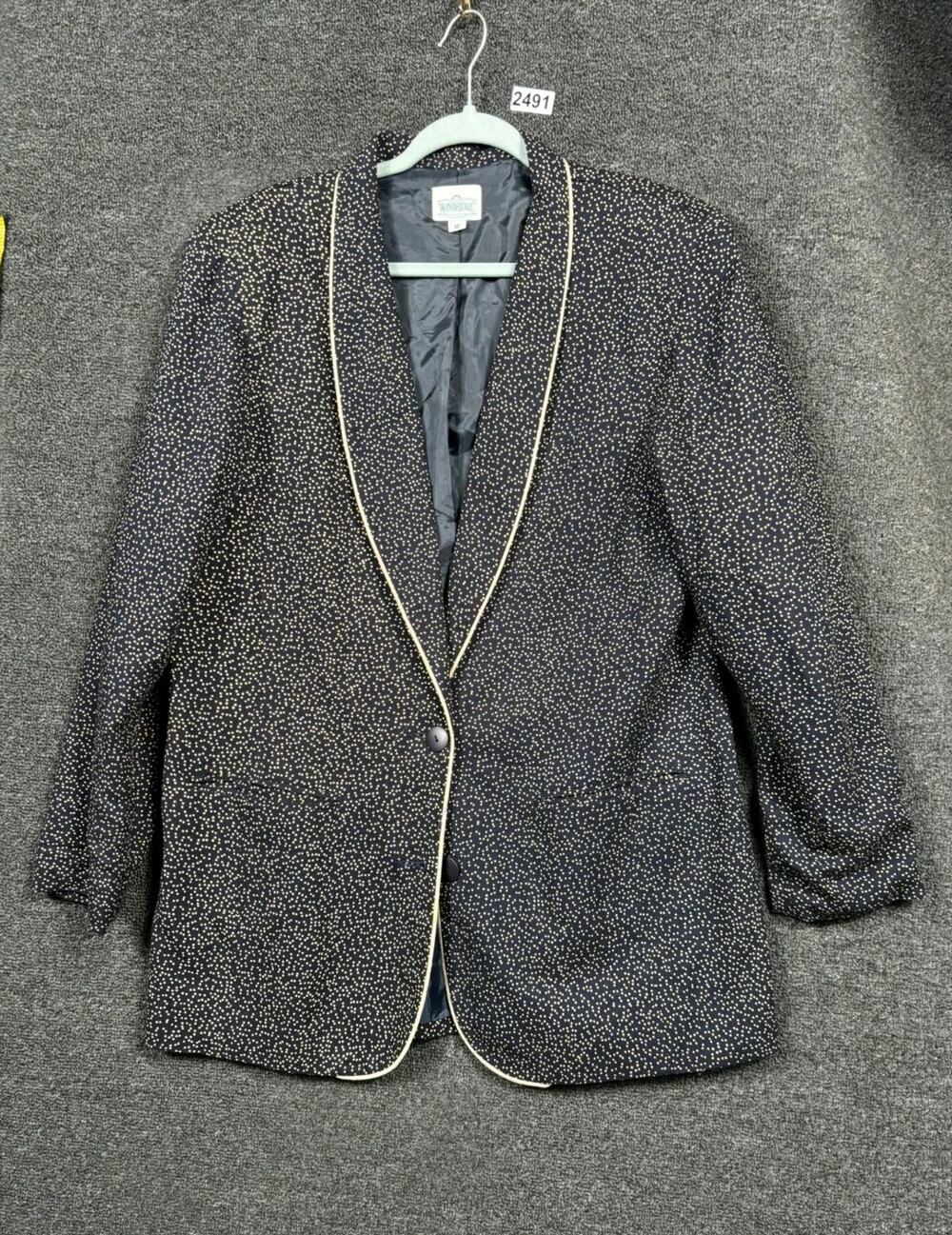 VTG Windridge Blazer Jacket Womens 12 Dots Indigo Ribbed Textured Two Buttons